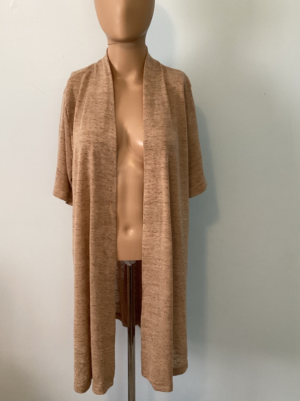 Woman Within Tan Open-Front Short-Sleeve Cardigan